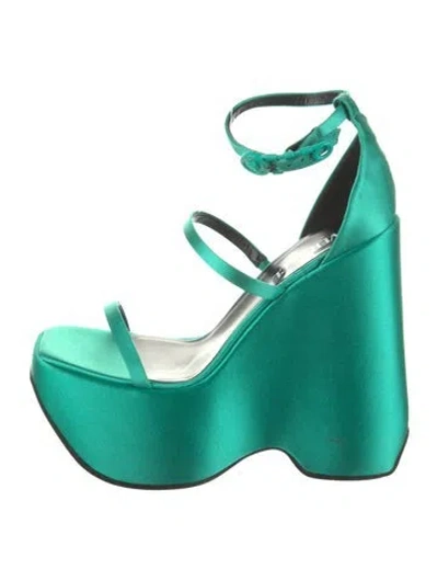 Pre-owned Versace Satin Sandals In Green