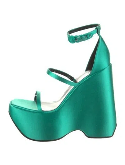 Pre-owned Versace Satin Sandals In Green
