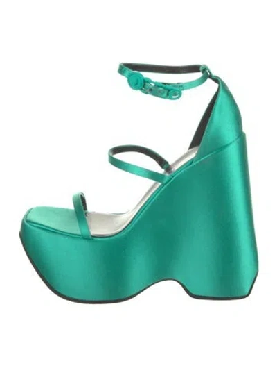 Pre-owned Versace Satin Sandals In Green