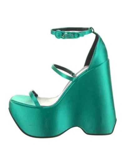 Pre-owned Versace Satin Sandals In Green