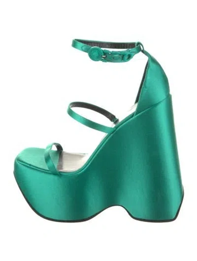Pre-owned Versace Satin Sandals In Green