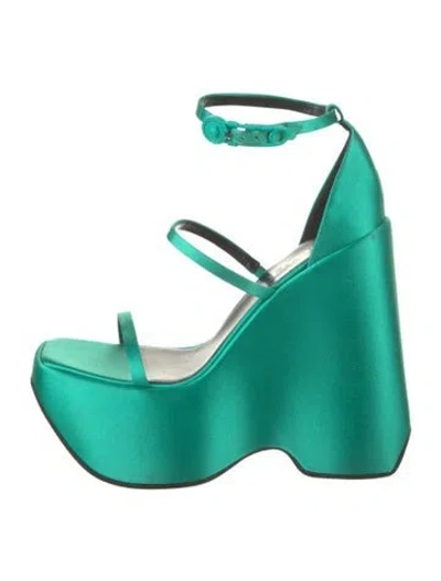 Pre-owned Versace Satin Sandals In Green