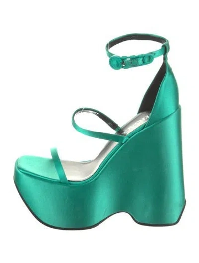Pre-owned Versace Satin Sandals In Green