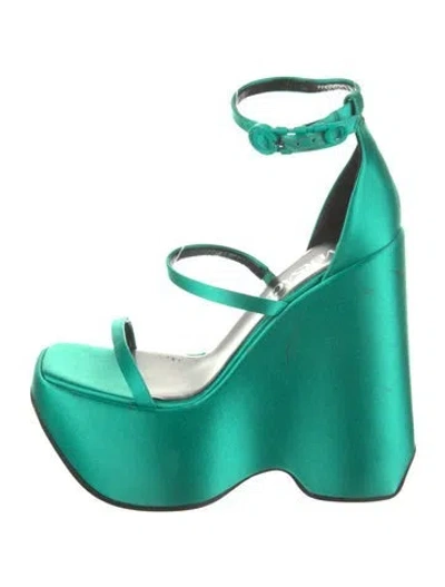 Pre-owned Versace Satin Sandals In Green