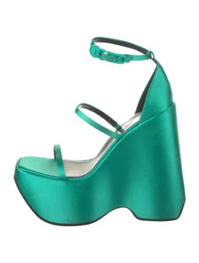 Pre-owned Versace Satin Sandals In Green