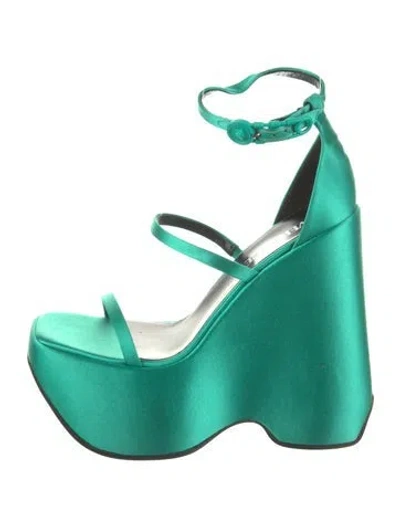 Pre-owned Versace Satin Sandals In Green