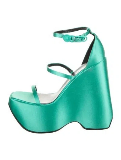 Pre-owned Versace Satin Sandals In Green