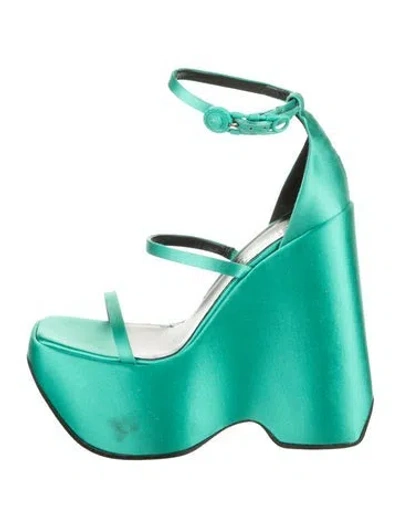 Pre-owned Versace Satin Sandals In Green