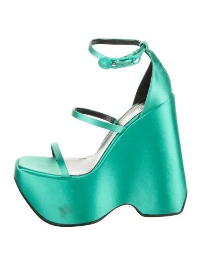 Pre-owned Versace Satin Sandals In Green