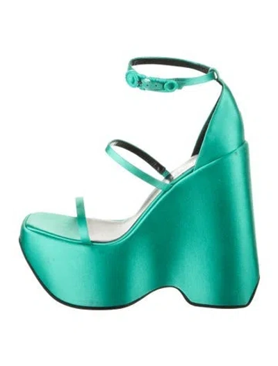 Pre-owned Versace Satin Sandals In Green