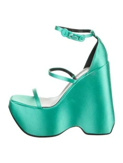 Pre-owned Versace Satin Sandals In Green