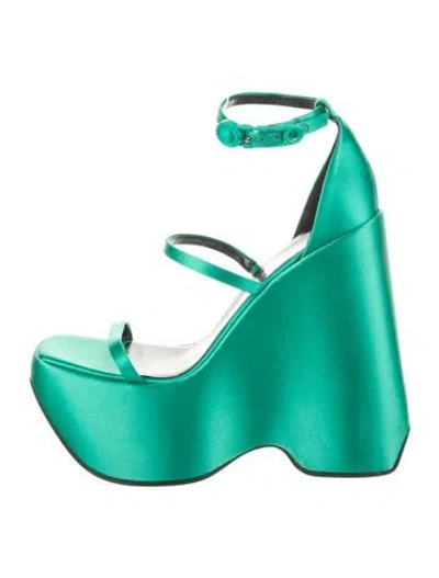Pre-owned Versace Satin Sandals In Green