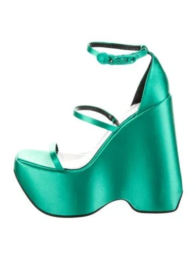 Pre-owned Versace Satin Sandals In Green