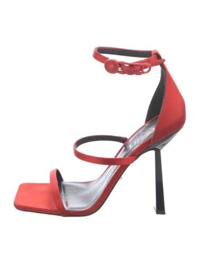 Pre-owned Versace Satin Sandals In Red