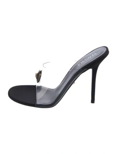 Pre-owned Versace Satin Slides In Black