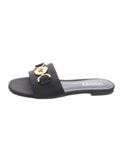 Pre-owned Versace Satin Slides In Black