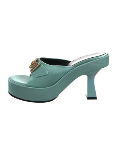 Pre-owned Versace Satin Slides In Green
