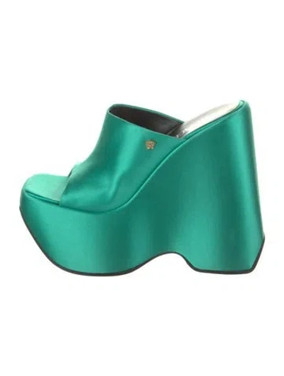 Pre-owned Versace Satin Slides In Green
