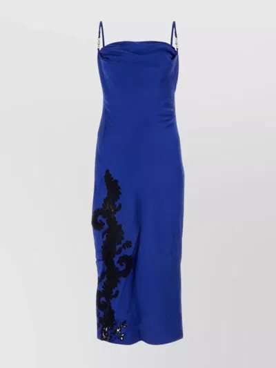 Versace Satin Slip Dress Embroidered Detailing In Blue
