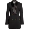 Versace Satin Trim Stretch Wool Jacket Minidress In Black