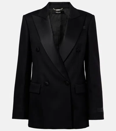 Versace Satin-trimmed Wool Blazer In Black