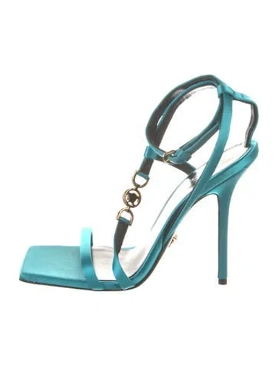 Pre-owned Versace Satin T-strap Sandals In Blue