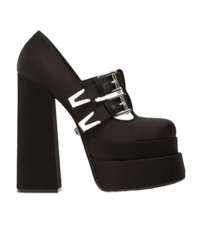 Versace Satin Waterproof Table High Heels In Black