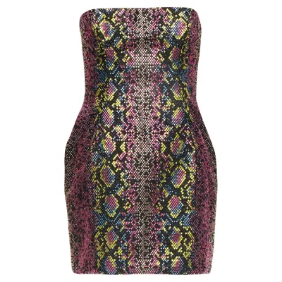 Versace Scaled Crystal Encrusted Strapless Dress In Pink