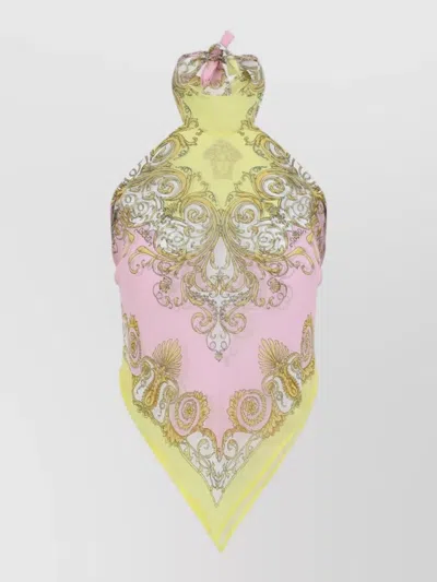 Versace Scarf Print Halterneck Top Back Tie In Yellow
