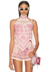 Versace Underwater Barocco Voile Cover-up Scarf Top In Pink