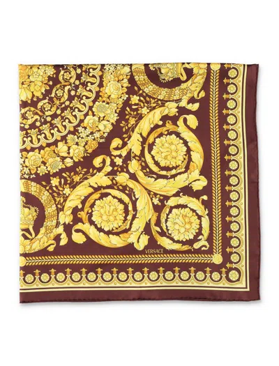 Versace Printed Silk Scarf In Yellow