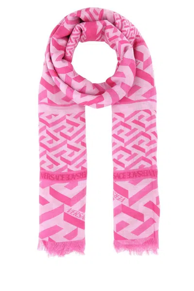 Versace Signature Print Frayed Edge Scarf In Printed