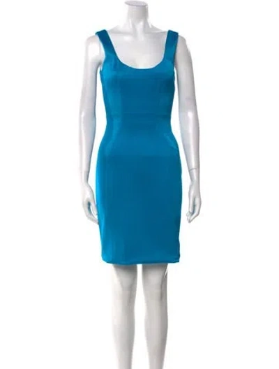 Pre-owned Versace Scoop Neck Knee-length Dress In Blue