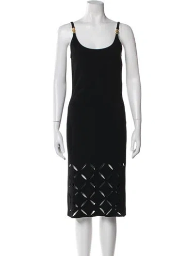 Pre-owned Versace Scoop Neck Midi Length Dress In Black