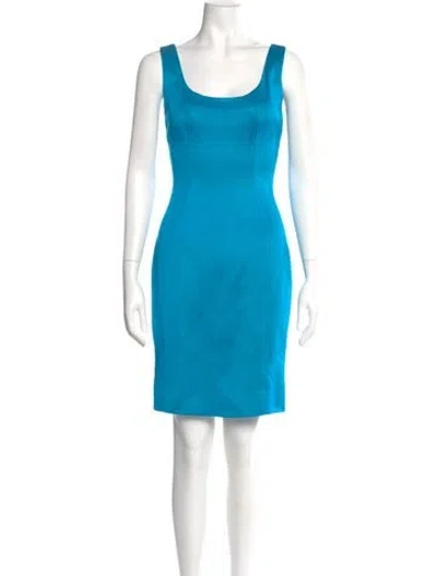 Pre-owned Versace Scoop Neck Mini Dress In Blue