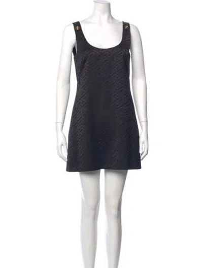 Pre-owned Versace Scoop Neck Mini Dress W/ Tags In Blue