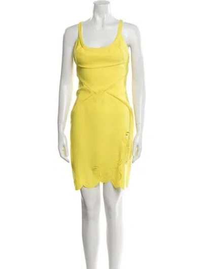 Pre-owned Versace Scoop Neck Mini Dress In Yellow