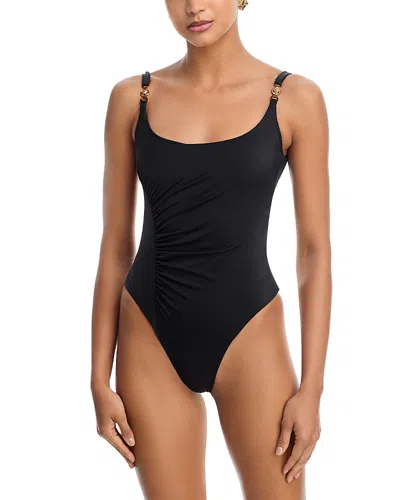 Versace Scoop Neck One Piece Swimsuit In Black