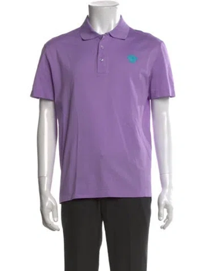 Pre-owned Versace Scoop Neck Short Sleeve Polo Shirt In Purple