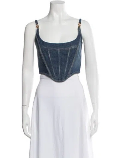 Pre-owned Versace Scoop Neck Sleeveless Crop Top W/ Tags In Blue