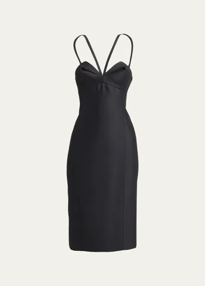 Versace Sculptural Bust Sleeveless Crepe Dress In Black