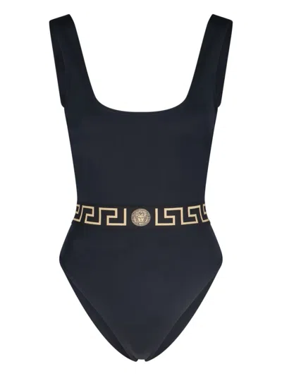 Versace Greca-print Swimsuit In Black