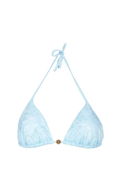 Versace Barocco-print Bikini Top In Light Blue