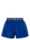 Versace Blue Swimsuit With Greca Pattern In Blue/gold