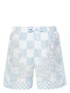 VERSACE VERSACE SWIM SHORTS WITH MEDUSA CONTRAST PRINT AND CHECKERED PATTERN