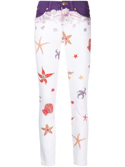 Pre-owned Versace Sea Life Print Low-rise Skinny Jeans In Purple