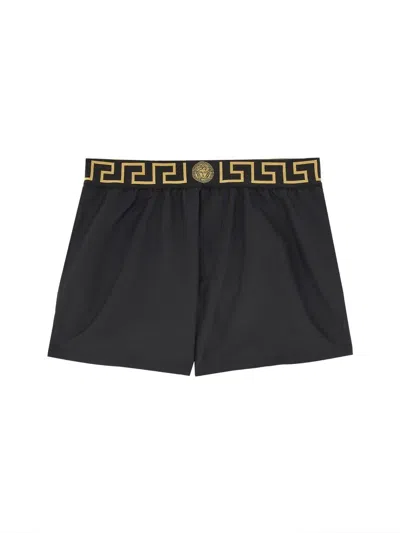 Versace Sea Shorts With "greek" Edge In Black