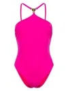 Versace Medusa-plaque Halterneck Swimsuit In Waterlily