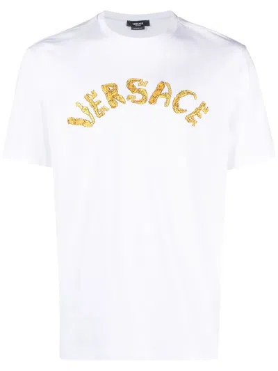Versace Logo Embroidery T-shirt In White