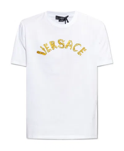 Versace Logo Embroidery T-shirt In White